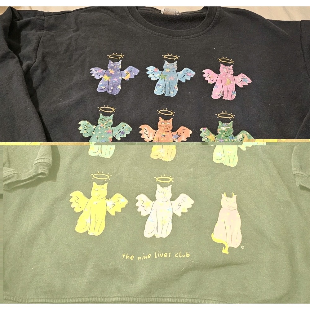 Vintage 90s Cat Lovers Sweatshirt Womens M Black Nine Lives Club Maze
